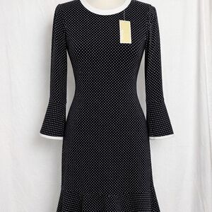 MICHAEL Michael Kors Black and White Polka Dot Fit-and-Flare Midi Dress